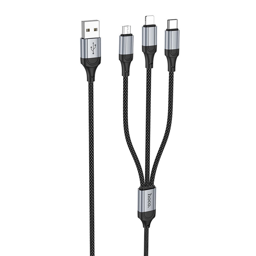 Cable 3in1 USB A to Lightning / Micro USB / USB C Hoco 2,4A 1 m X102 black - Image 1