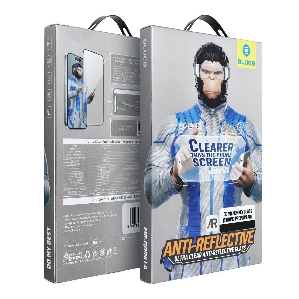 5D Mr. Monkey Glass - Apple iPhone 16 black (Strong Premium AR) - Image 1