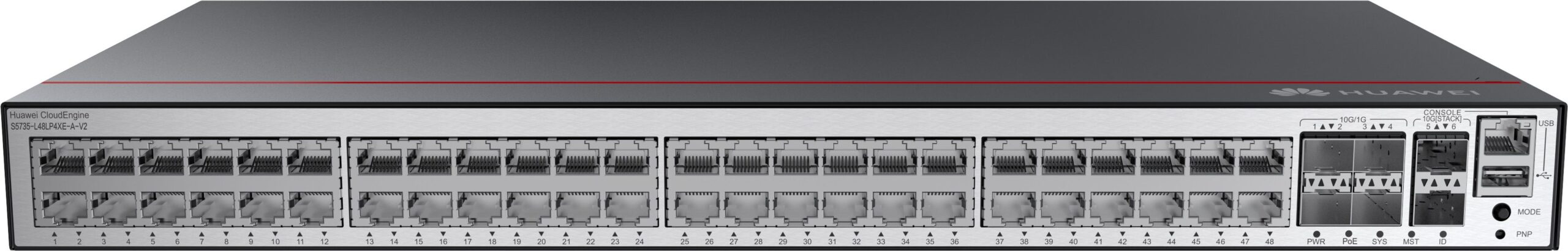 HUAWEI S5735-L48LP4XE-A-V2 (48*10/100/1000BASE-T ports, 4*10GE SFP+ ports, 2*12GE stack ports, PoE+, AC power) - Image 1