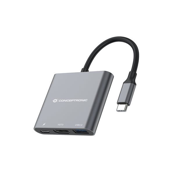 Adapter USB-C =>HDMI, USB 3.0, USB-C PD (St/Bu) 15cm - Image 1