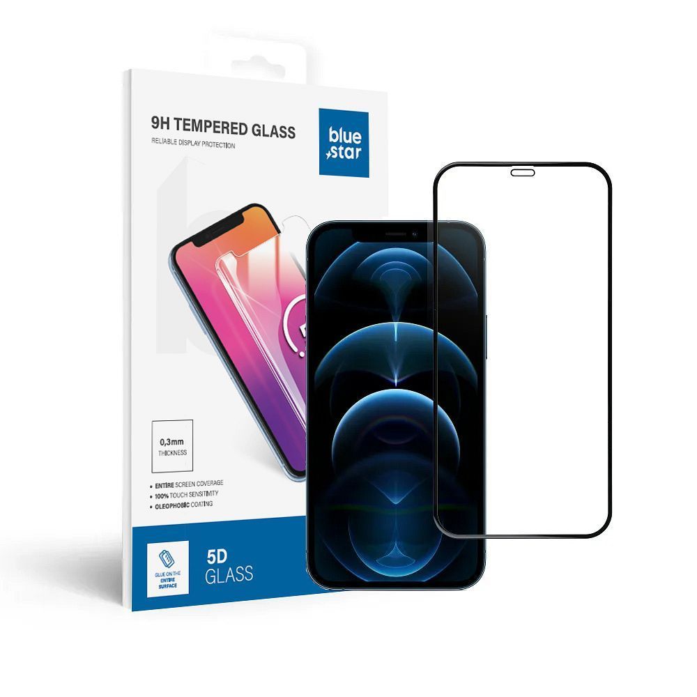 Tempered Glass Blue Star - Apple Iphone 12/12 Pro 5D Full Cover black - Image 1