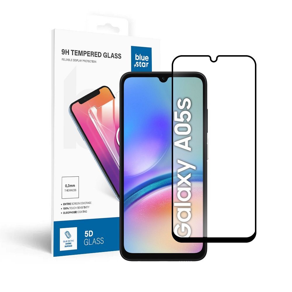 Tempered Glass Blue Star - SAMSUNG A05s Full Face (full glue with frame/small size) - black Tempered Glass Blue Star - Image 1