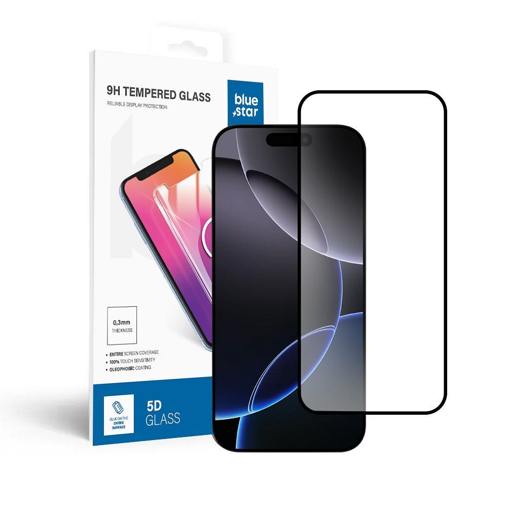 Tempered Glass Blue Star - Apple Iphone 16 Pro / 17 / 17 Pro 5D Full Cover black - Image 1