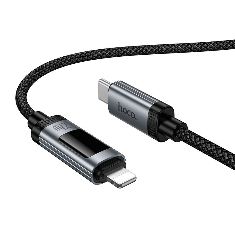 Data Cable with digital display USB C to Lightning Hoco PD 27W 1,2 m U148 black - Image 2