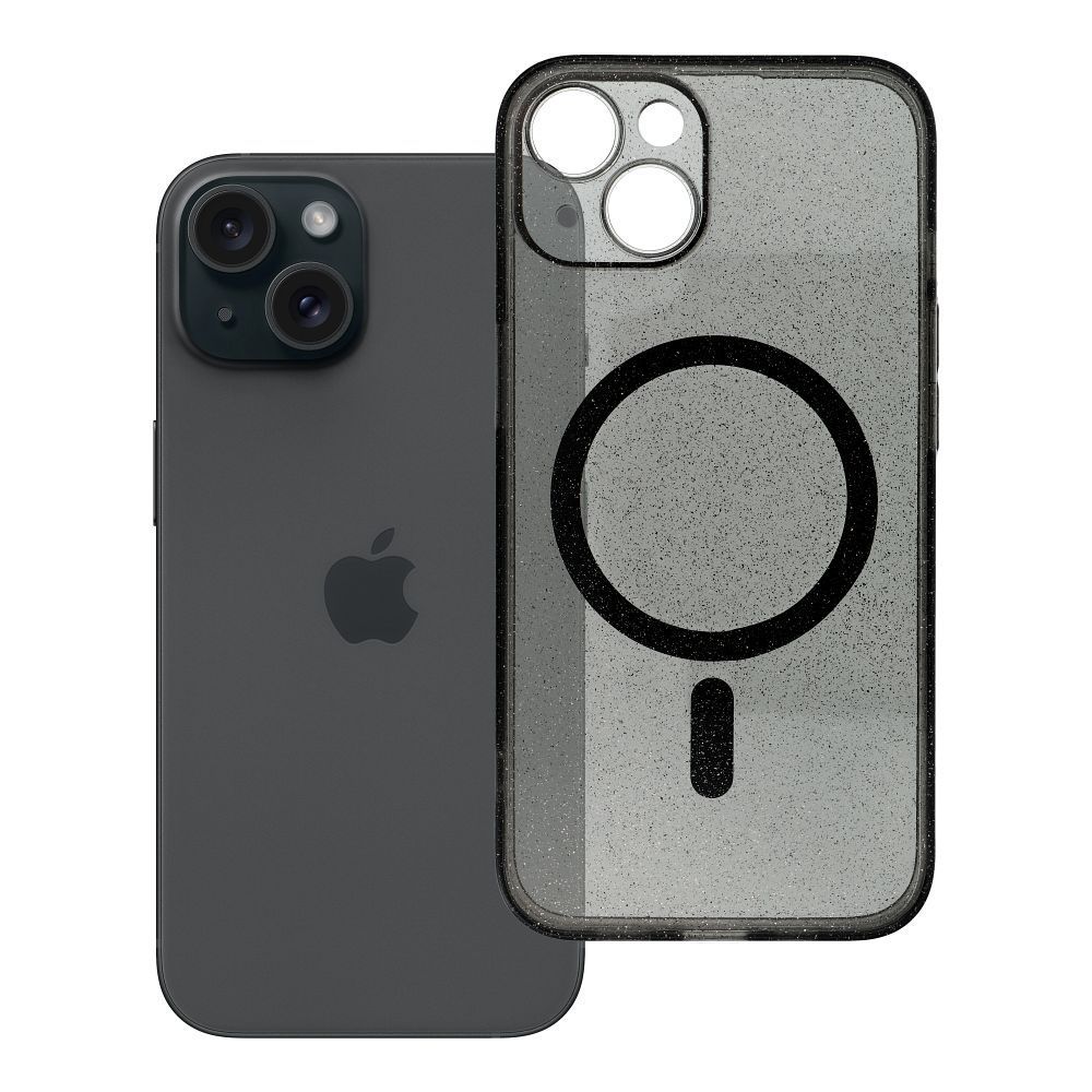 CLEAR MAG COVER case with camera protection compatible with MagSafe for IPHONE 14 black glitter - Image 1