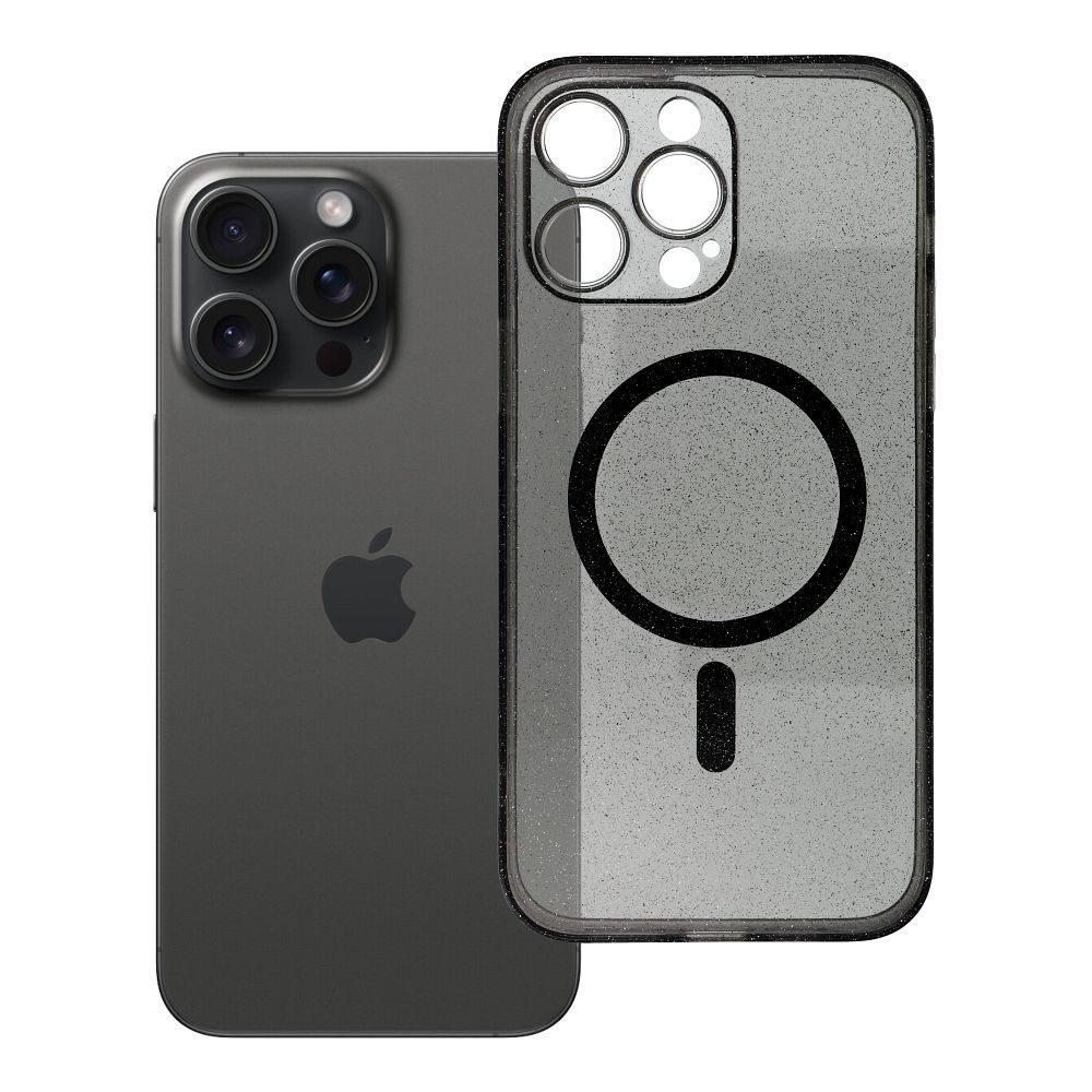 CLEAR MAG COVER case with camera protection compatible with MagSafe for IPHONE 14 Pro Max black glitter - Image 1