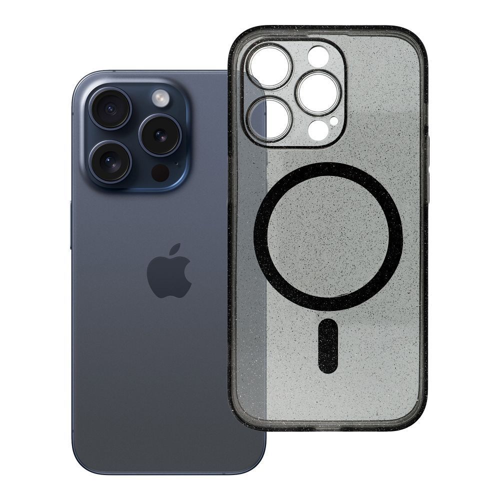 CLEAR MAG COVER case with camera protection compatible with MagSafe for IPHONE 14 PRO black glitter - Image 1