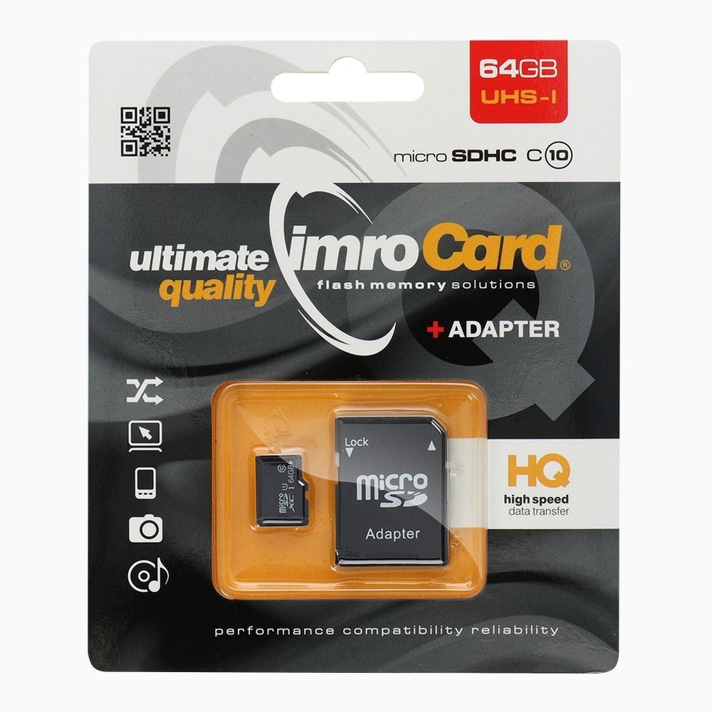 IMRO memory card microSD 64GB 100MB/s class 10 UHS I with adapter SD IMRO memory card microSD 64GB 100MB/s class 10 UHS I with adapter SD - Image 1