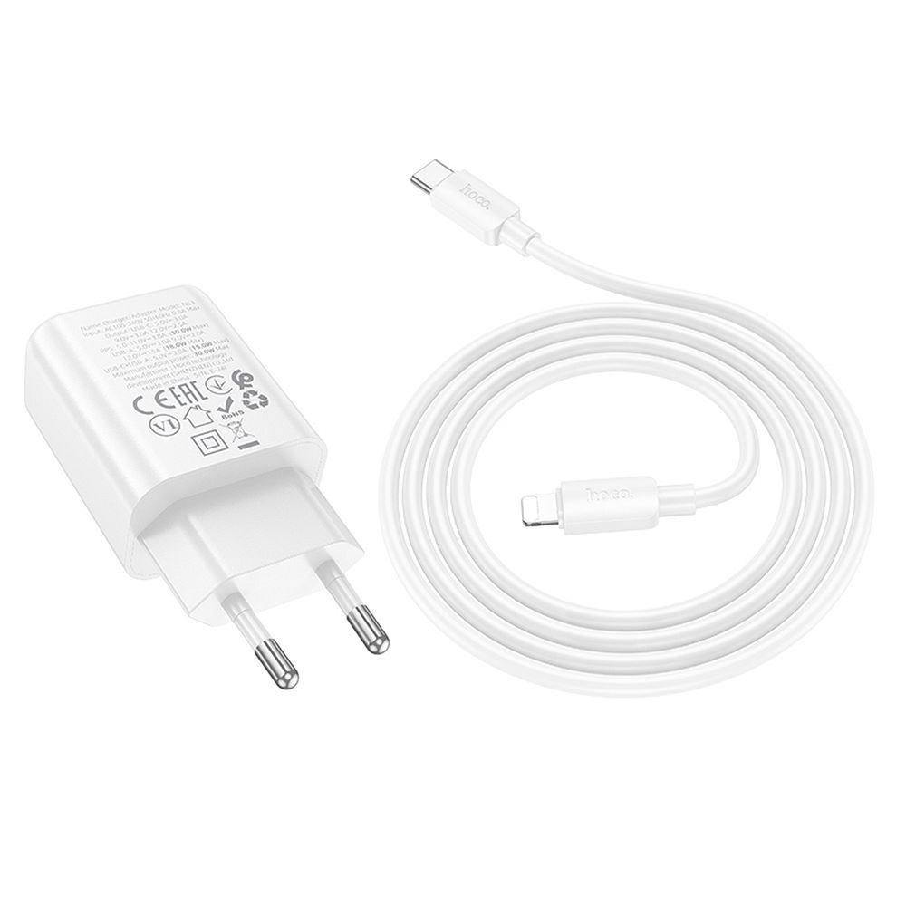 Phone charger Hoco USB A + USB C QC3.0 PD 3A 30W + cable USB C to Lightning N63 white - Image 2