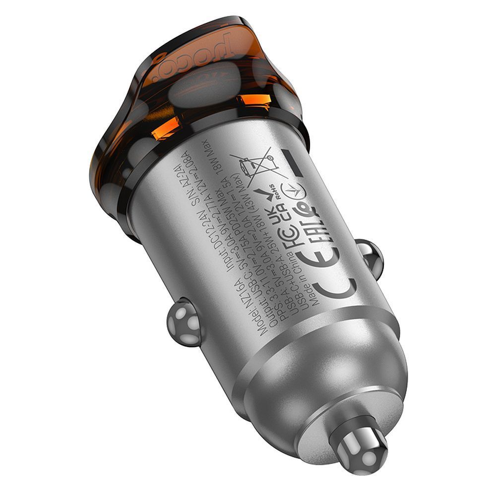 Car charger Hoco USB A + USB C QC3.0 PD 43W + cable USB C to USB C NZ16A metal gray - Image 2