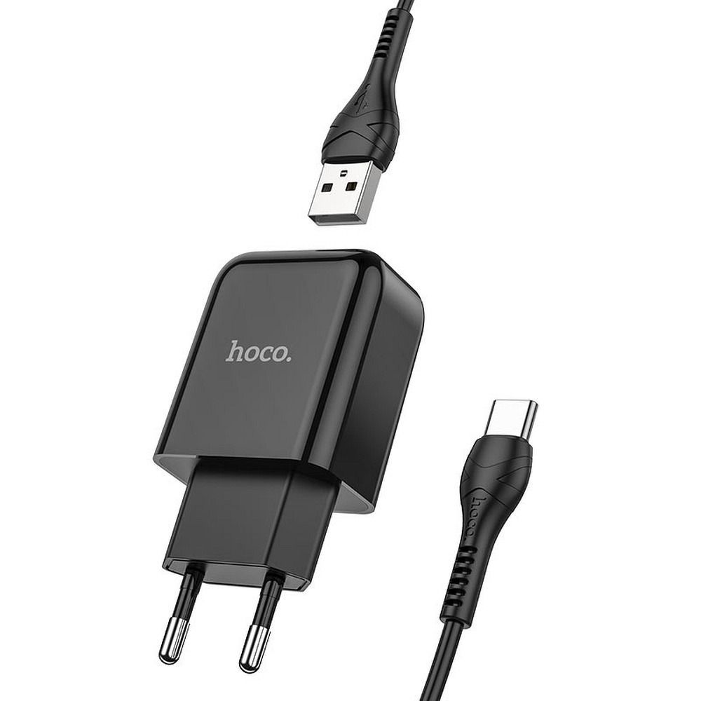Phone charger Hoco USB A 2A 10W + cable USB A to USB C N2 black - Image 1