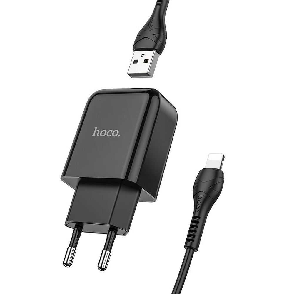 Phone charger Hoco USB A 2A 10W + cable USB A to Lightning N2 black - Image 1