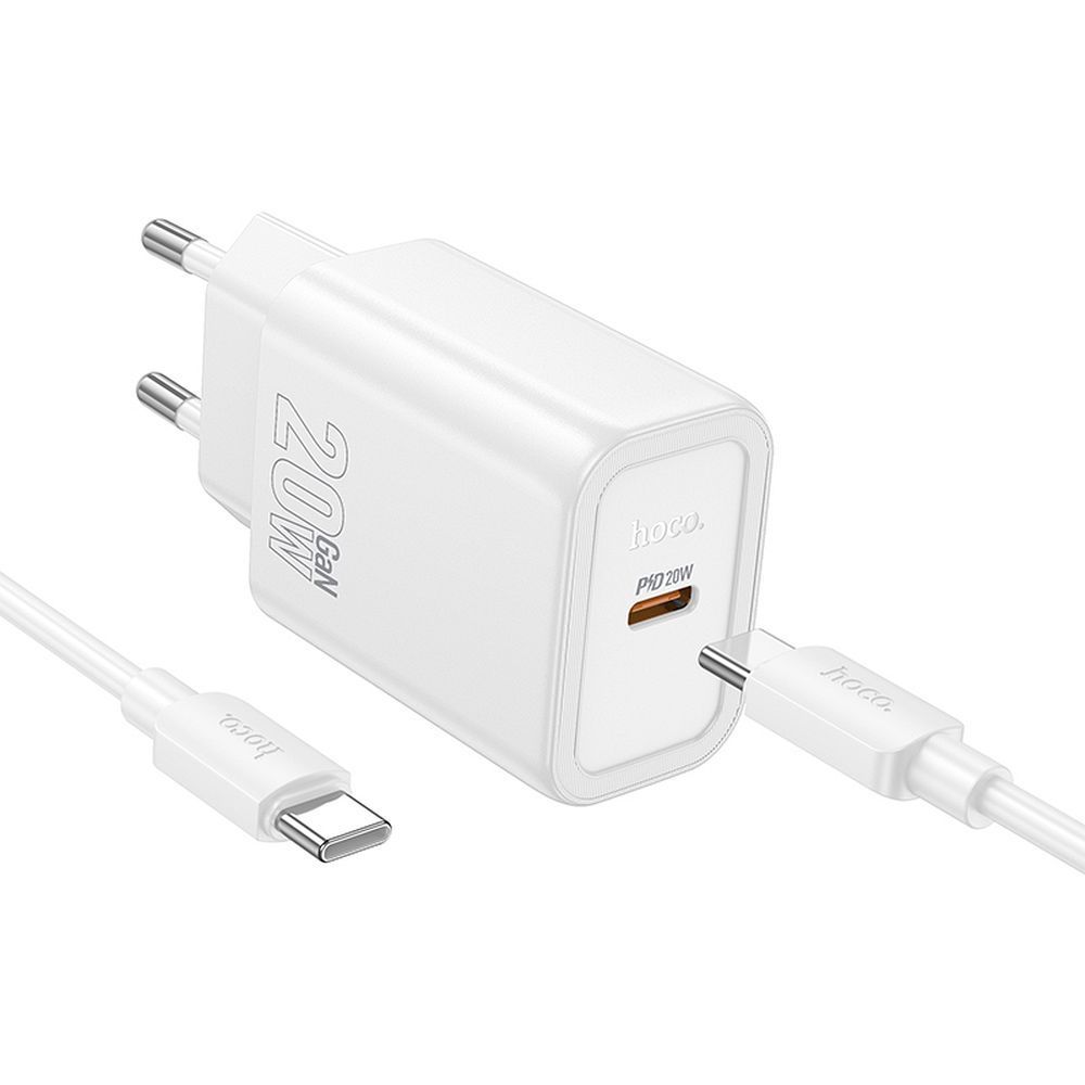 Phone charger Hoco USB C QC PD 20W + cable USB C to USB C N60 white Phone charger Hoco USB C QC PD 20W + cable USB C to USB C N60 white - Image 1