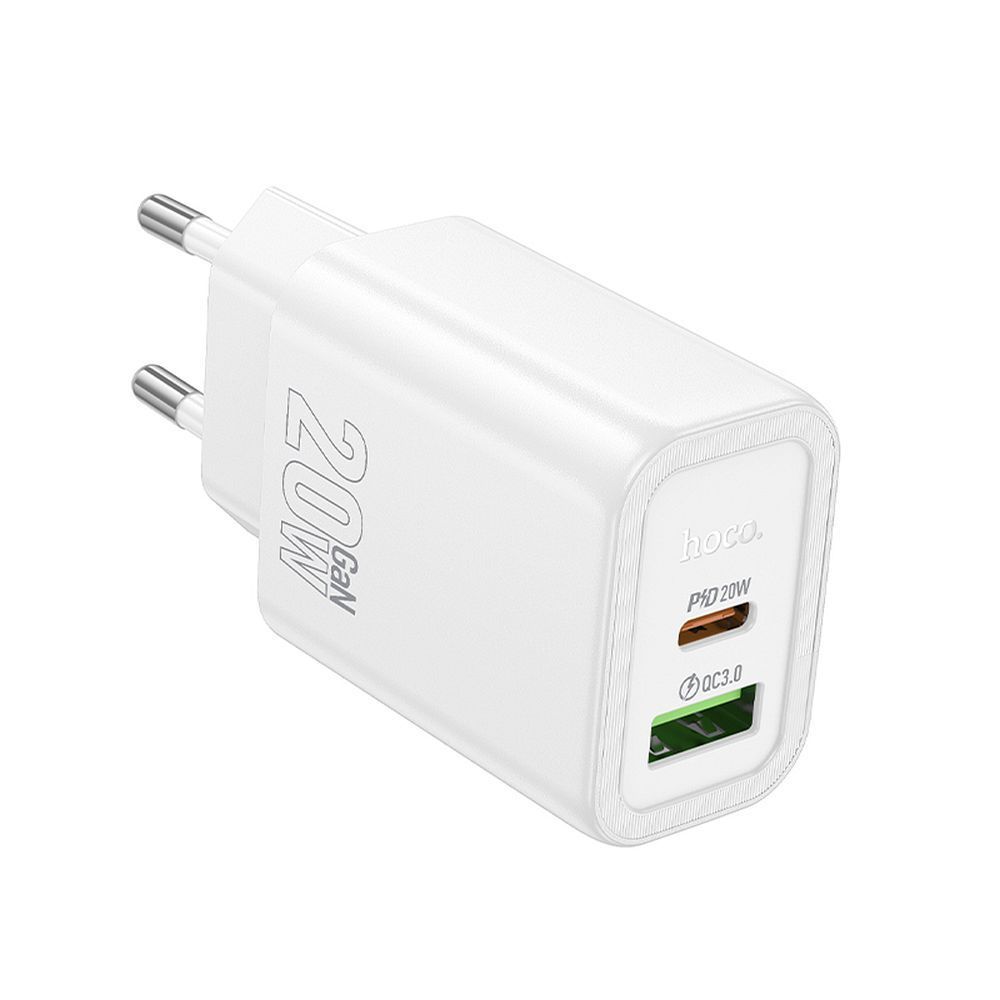 Phone charger Hoco USB A + USB C QC3.0 PD 3A 20W N61 white Phone charger Hoco USB A + USB C QC3.0 PD 3A 20W N61 white - Image 1