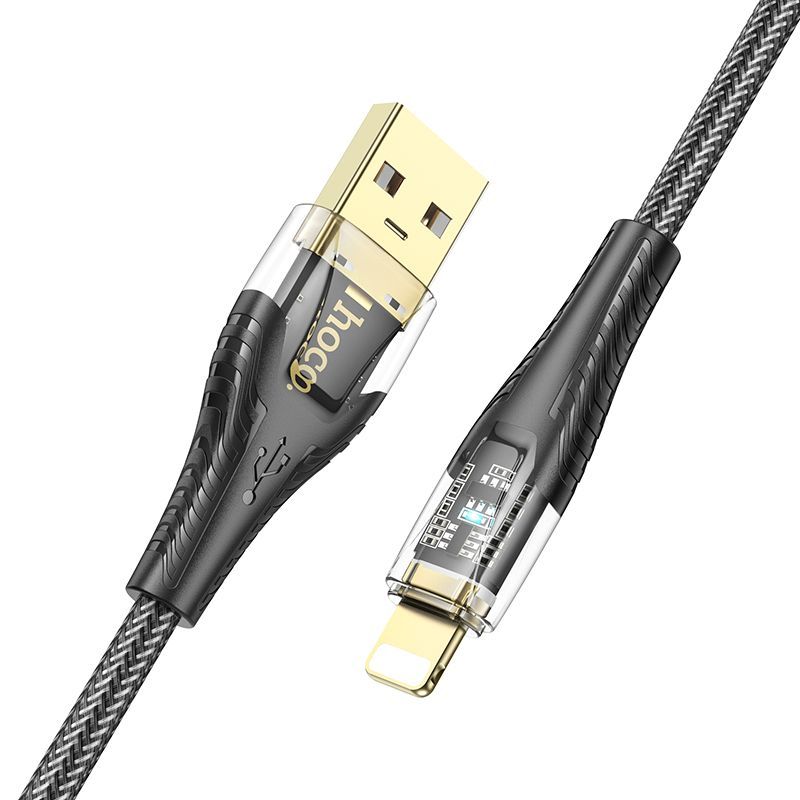Cable USB A to Lightning Hoco 2,4A 1,2 m U121 black transparent - Image 2