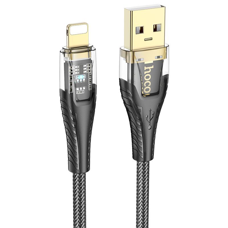 Cable USB A to Lightning Hoco 2,4A 1,2 m U121 black transparent - Image 1