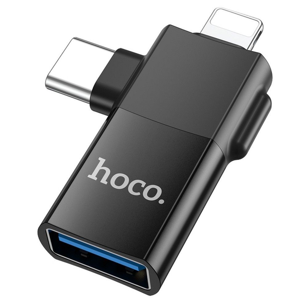 Adapter OTG 2in1 USB C / Lightning to USB A Hoco UA17 black - Image 1