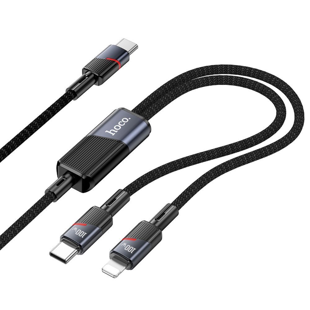 Cable 2in1 USB C to USB C + Lightning Hoco 5A 100W 1,2 m U139 black - Image 1
