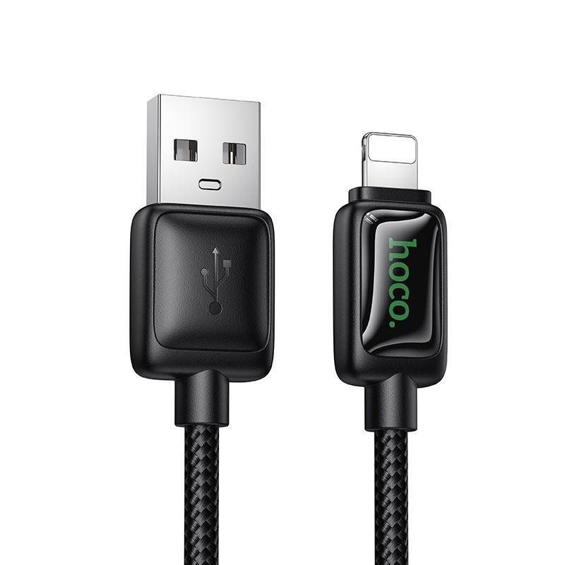 Cable with LCD USB A to Lightning Hoco 2,4A 1,2 m U146 black - Image 1