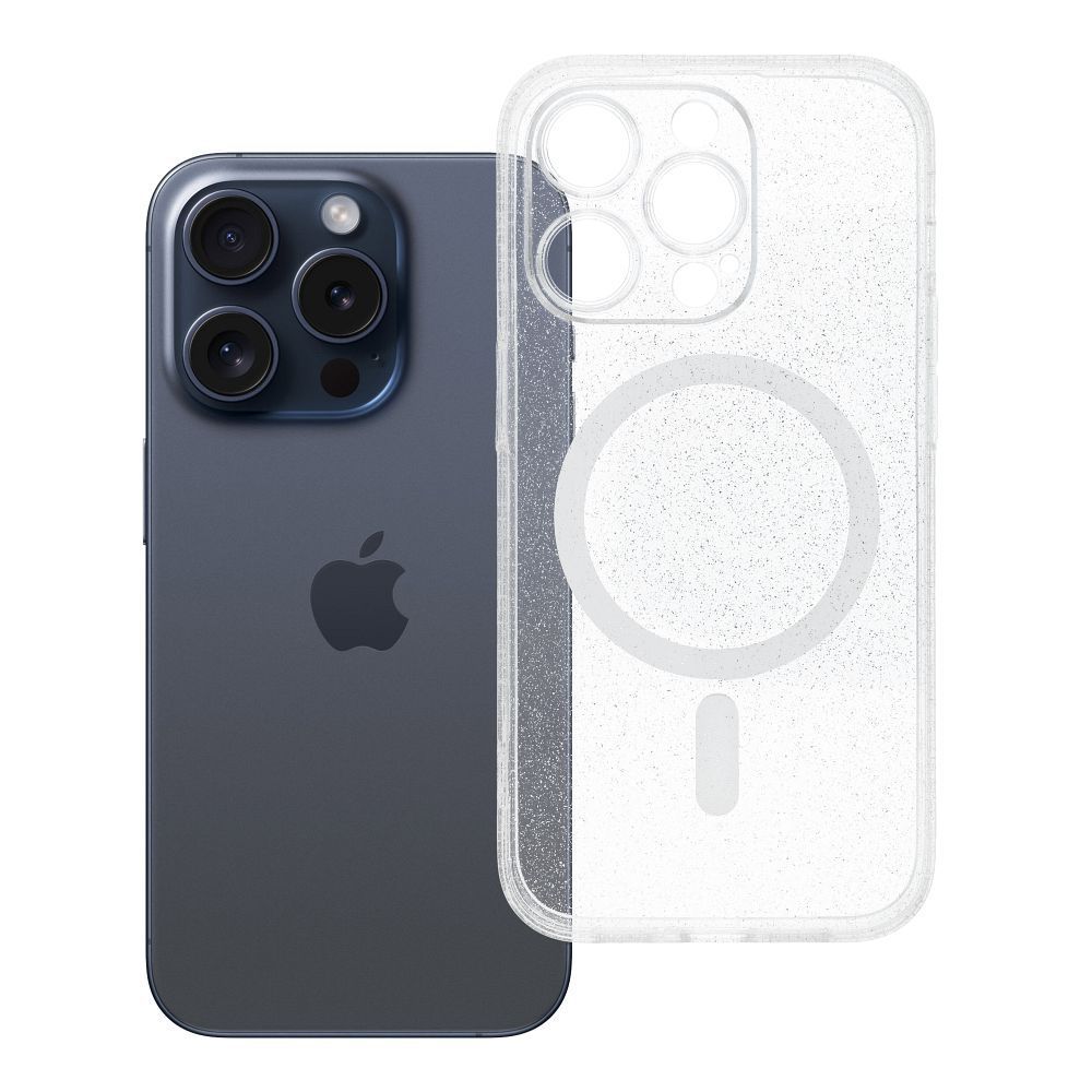 CLEAR MAG COVER case with camera protection compatible with MagSafe for IPHONE 14 PRO transparent glitter - Image 1