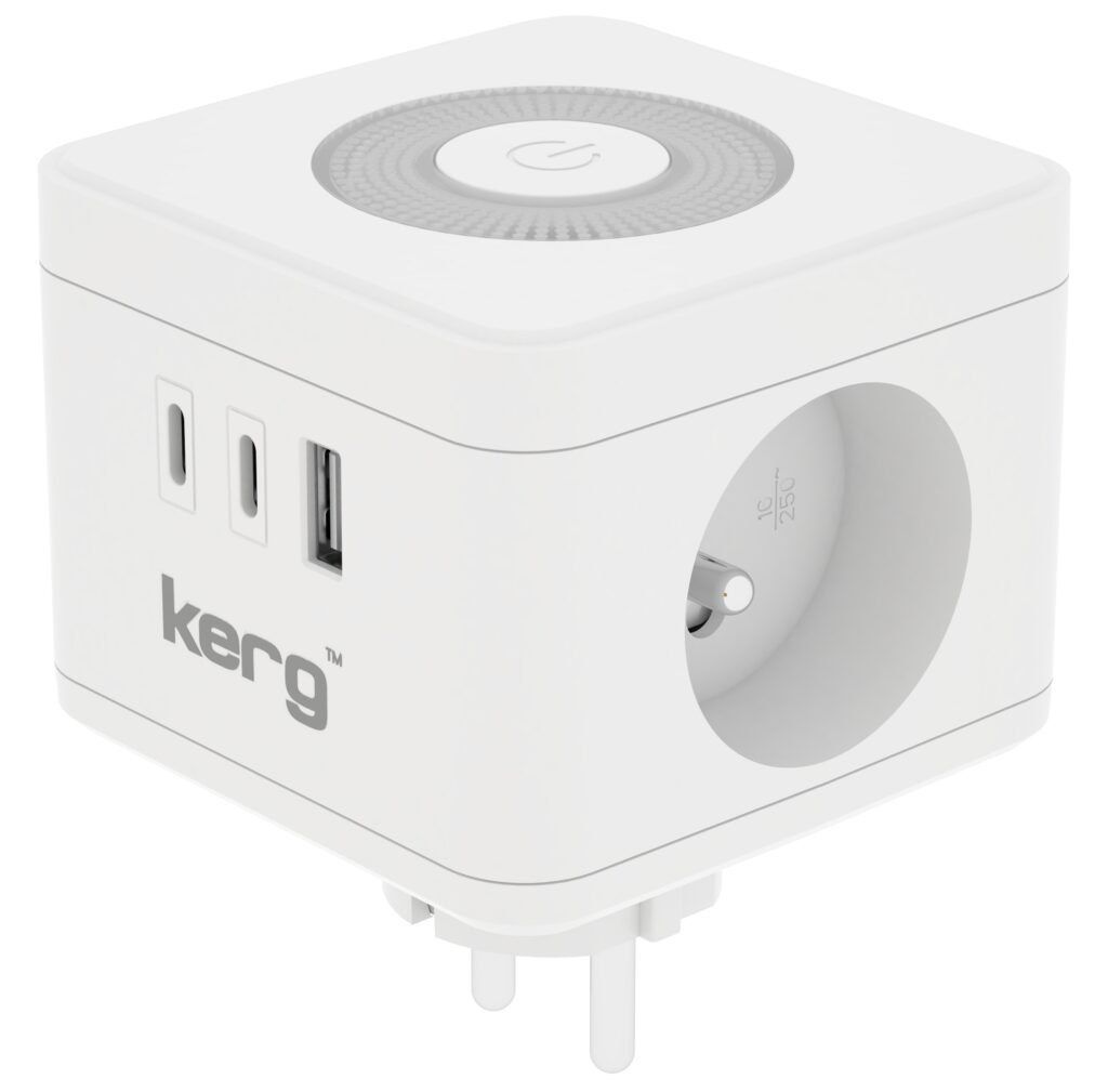 KERG Smart 2-socket power cube + USB-A + USB-C charger + LED lamp 16A/250V~ white KERG Smart 2-socket power cube + USB-A + USB-C charger + LED lamp 16A/250V~ white - Image 1