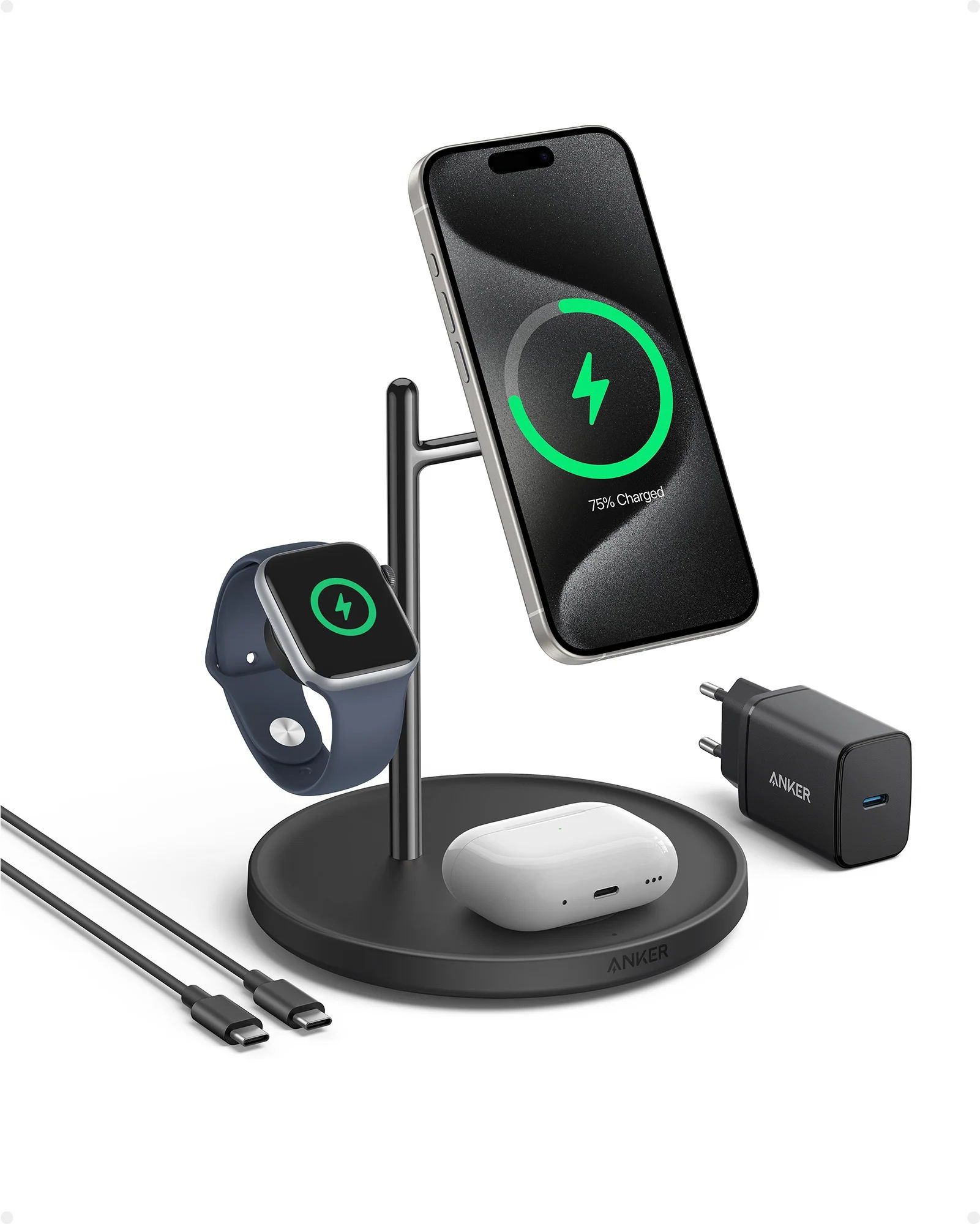ANKER MagGo 3 in 1 Wireless Charging Stand Black 15W - Image 2