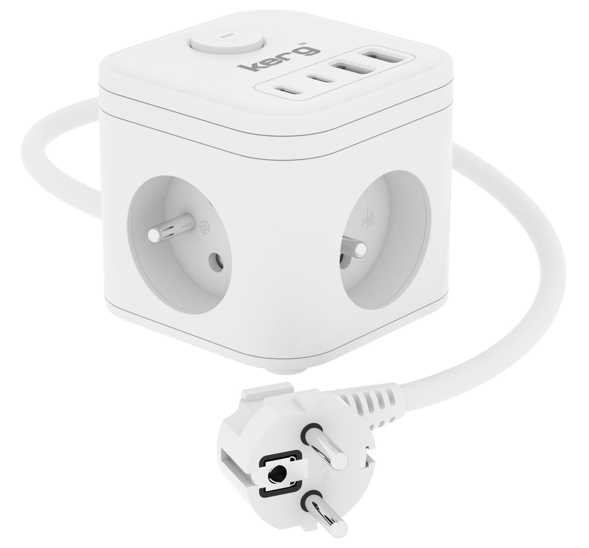 KERG 3-socket power cube + USB-A+USB-C charger 1.5m 3×1.5mm2 H05VV-F 16A/250V~ Smart white KERG 3-socket power cube + USB-A+USB-C charger 1.5m 3×1.5mm2 H05VV-F 16A/250V~ Smart white - Image 1