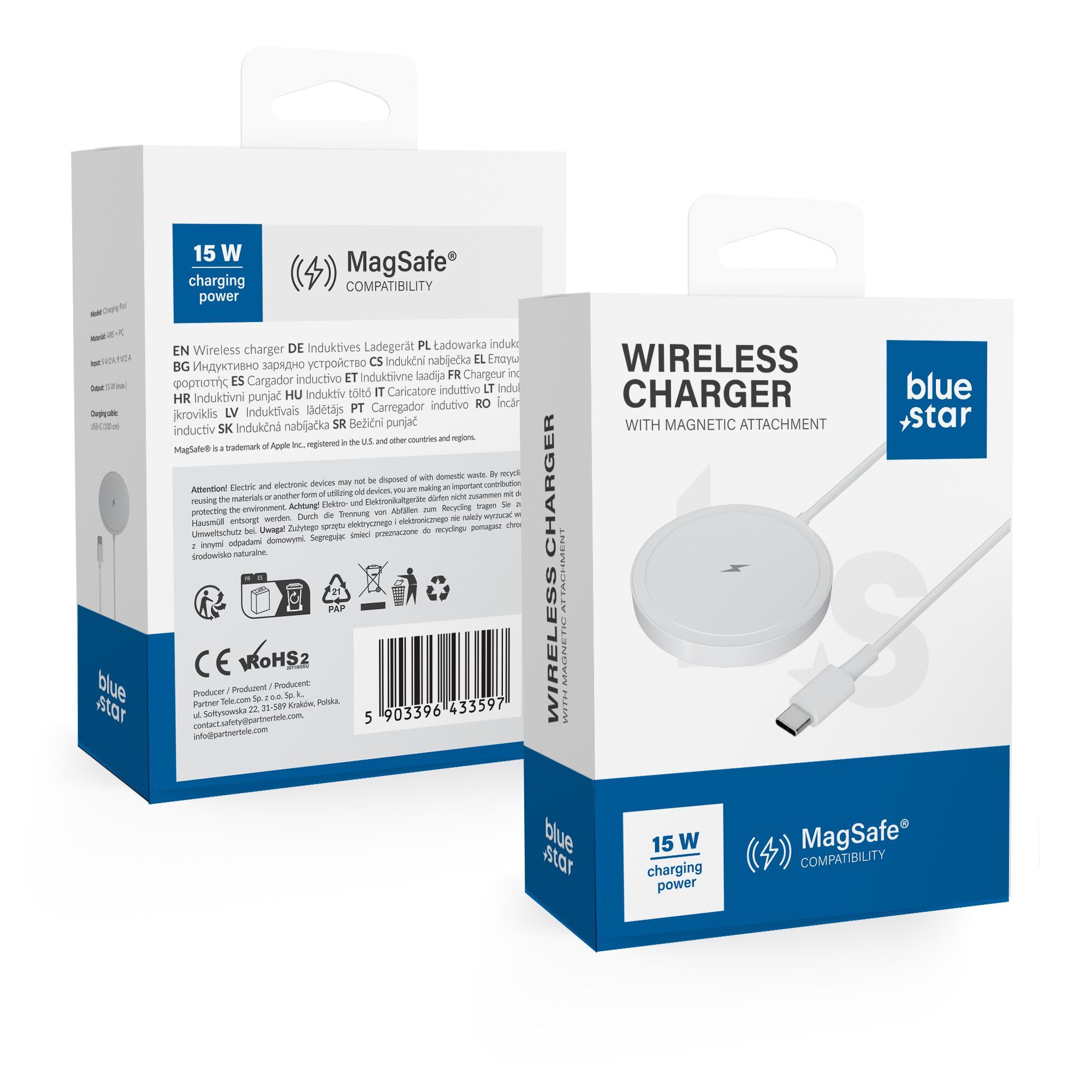 Wireless charger BLUE STAR Charing Pad 15w compatible with MagSafe white Wireless charger BLUE STAR Charing Pad 15w compatible with MagSafe white - Image 1