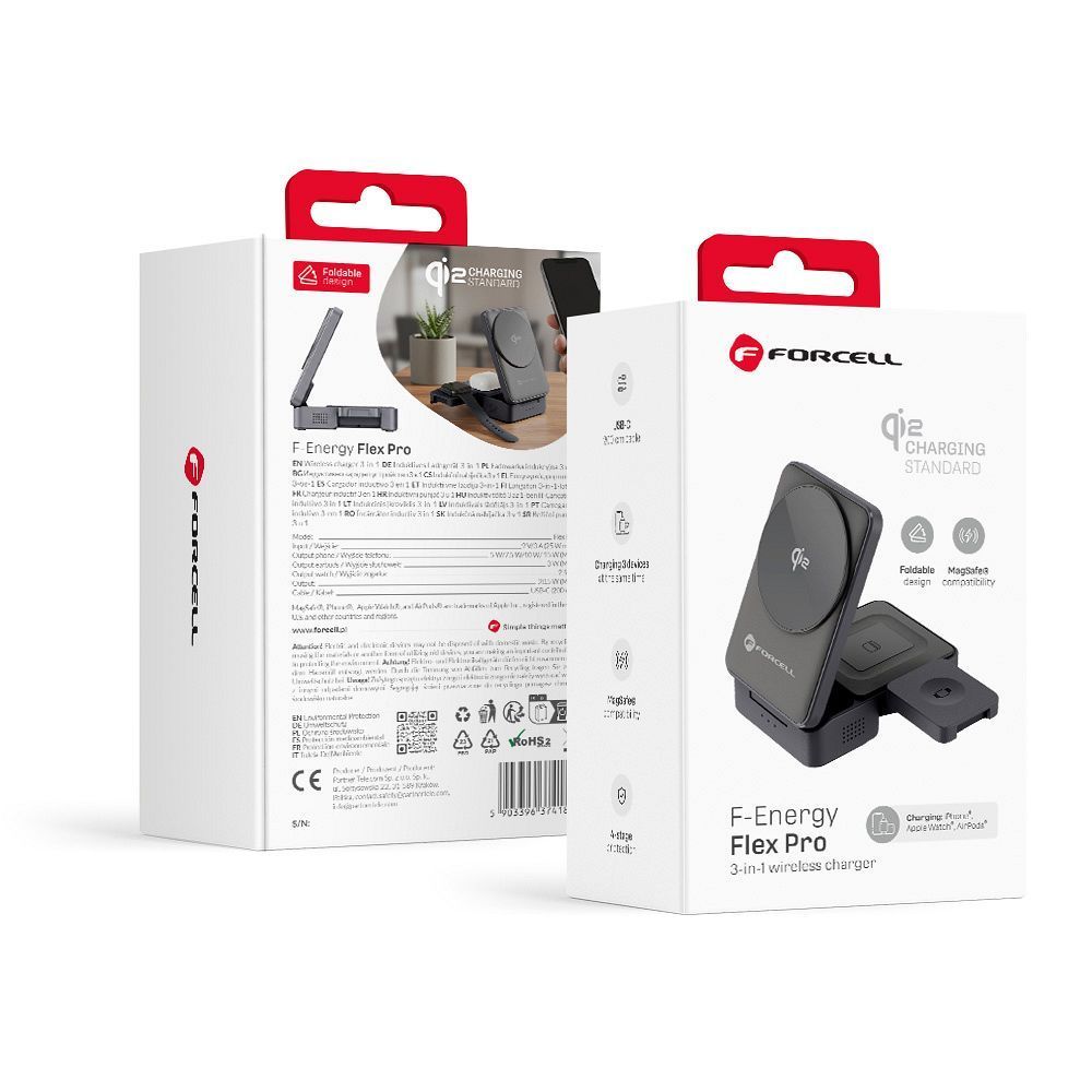 Wireless charger Forcell F-Energy 3in1 Flex Pro Qi2 compatible with MagSafe (F-05) silver Wireless charger Forcell F-Energy 3in1 Flex Pro Qi2 compatible with MagSafe (F-05) silver - Image 1