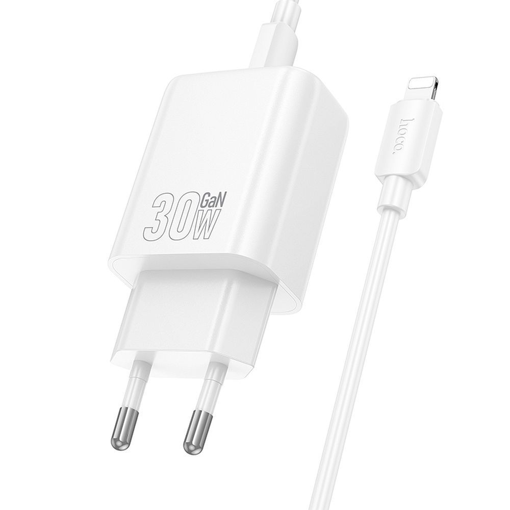 Phone charger Hoco USB C QC PD 30W + cable USB C to Lightning N62 white - Image 2