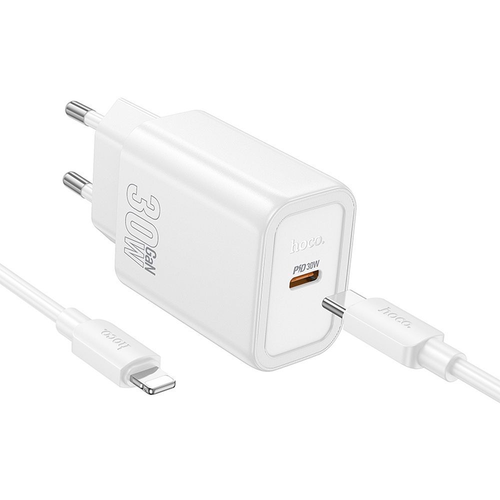 Phone charger Hoco USB C QC PD 30W + cable USB C to Lightning N62 white Phone charger Hoco USB C QC PD 30W + cable USB C to Lightning N62 white - Image 1