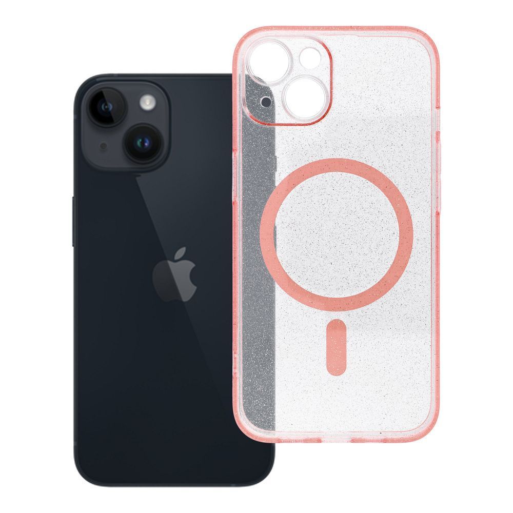 Case Clear Mag Cover for iPhone 14 with camera protection compatible with MagSafe pink glitter CLEAR MAG COVER case with camera protection compatible with MagSafe for IPHONE 14 pink glitter - Image 1