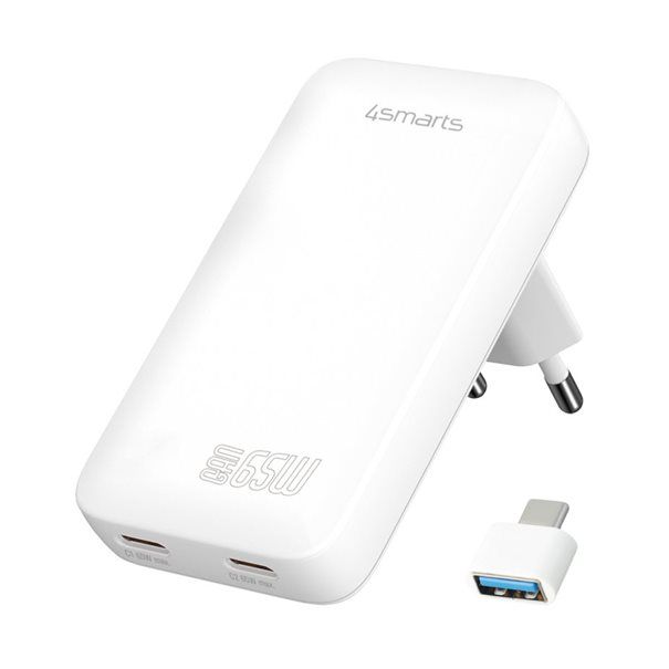 4smarts Charger FlatPlug Slim Dual 65W GaN 2C white - Image 1