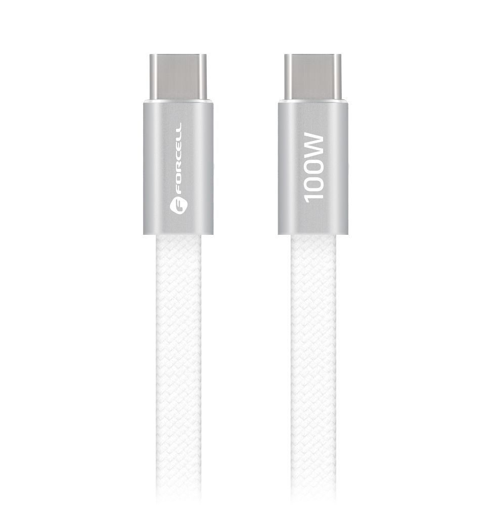 Cable USB C to USB C Forcell F-Energy QC4.0 PD 5A 100W Cafule Flat 1,2m CCFN23 white - Image 2