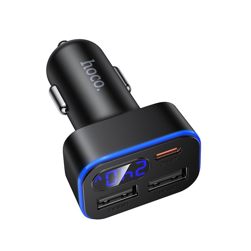 Car charger Hoco with LCD 2xUSB A + 1xUSB C PD QC3.0 42W Z63A black - Image 2
