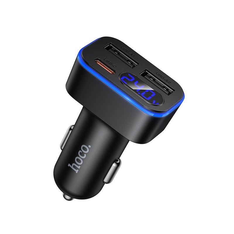 Car charger Hoco with LCD 2xUSB A + 1xUSB C PD QC3.0 42W Z63A black - Image 1
