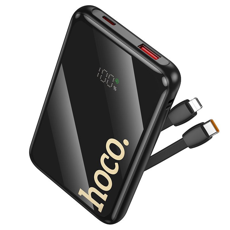 Powerbank Hoco 10000 mAh QC PD 22,5W with built-in cables USB C + Lightning Q37 black - Image 1
