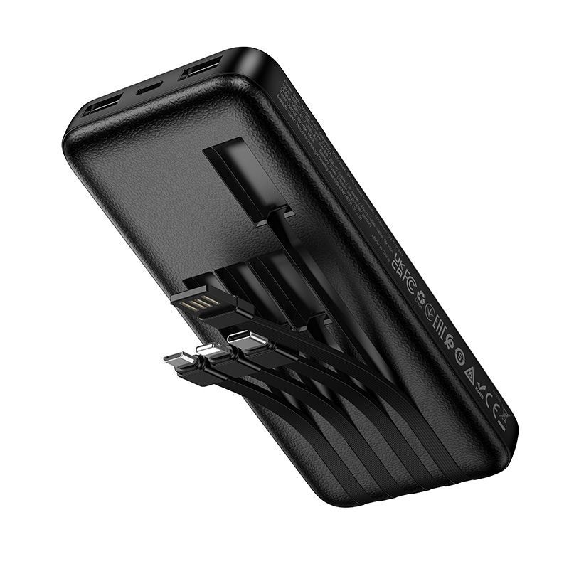 Powerbank Hoco 10000 mAh 2A with four built-in cables USB A + USB C+ Lightning + Micro USB J163 black - Image 2