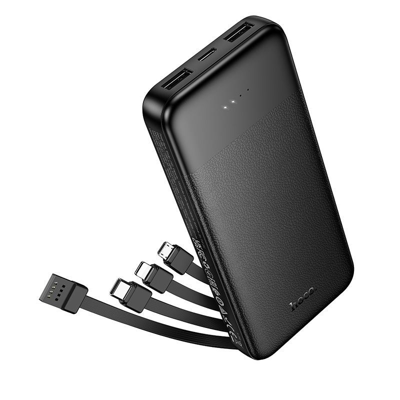Powerbank Hoco 10000 mAh 2A with four built-in cables USB A + USB C+ Lightning + Micro USB J163 black - Image 1