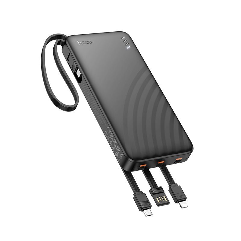 Powerbank Hoco 10000 mAh 2A with four built-in cables USB A + USB C+ Lightning + Micro USB J146 black - Image 1